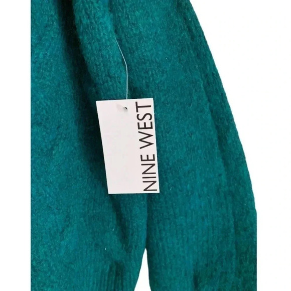 Nine West Teal Cable Knit Pullover Sweater Size XS Oversized Mock Turtle Neck - Picture 3 of 6